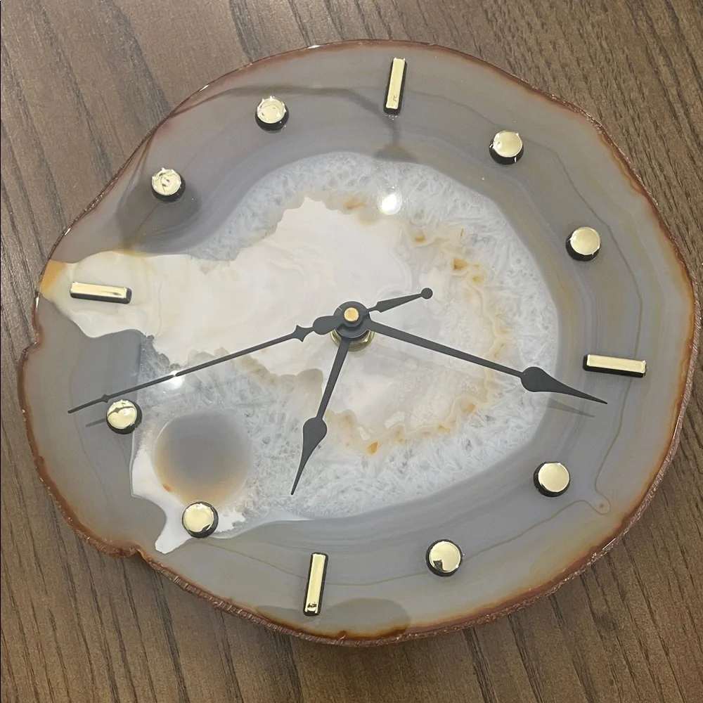 One of a Kind Elegant Gray and Brown Geode Wall Clock with working mechanism - Picture 1 of 4